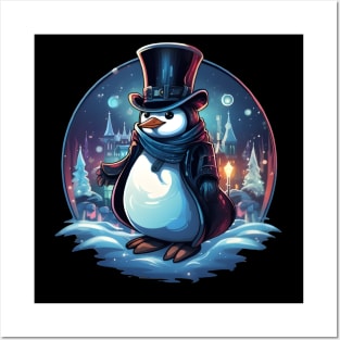 Snowy City Stroll with Penguin Posters and Art